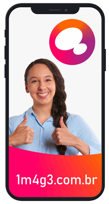 Post: Garota Papo firme da 1M4G3 Design fazendo o gesto de papo firme em uma tela de smartphone.